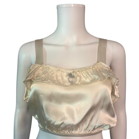 Vintage Cream Crop Satin Bralette Camisole Size Small Coquette PinUp Crop Top - Picture 2 of 8